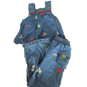 Mini Boden denim floral pants and tank top outfit size 7-8